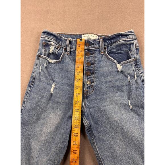 Abercrombie and Fitch The Mom High Rise Jeans Size 28/6 Blue Denim Button Fly - Picture 10 of 11